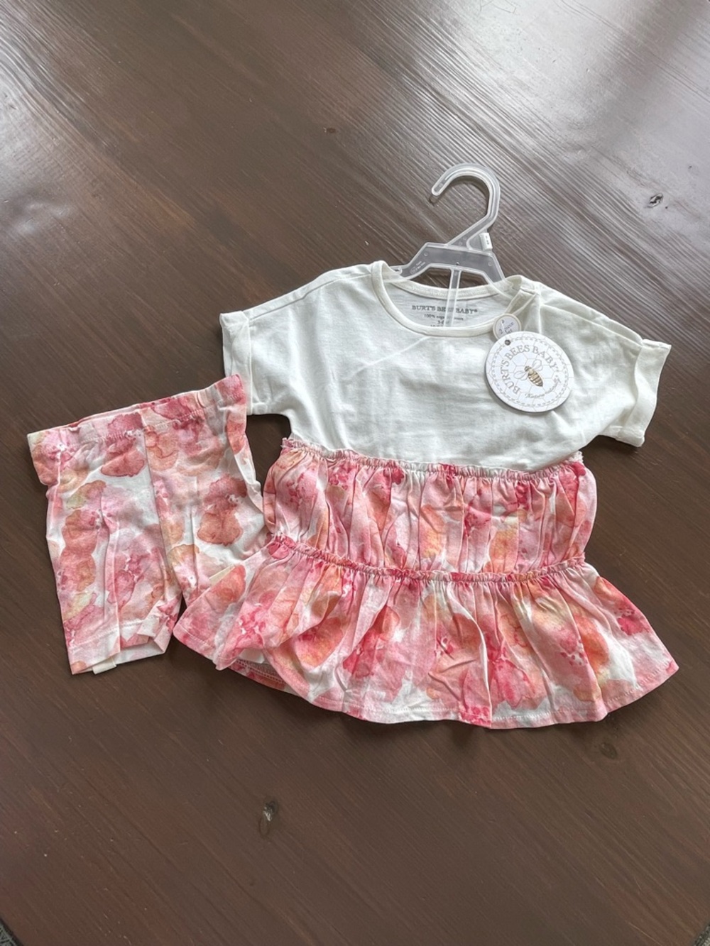 Burt’s Bees Baby 2 PC Cotton Pink Watercolor Floral T-Shirt & Shorts Set 3-6M